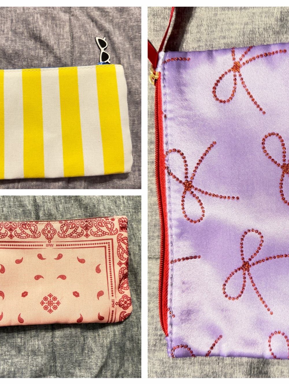 ipsy Yellow, Pink & Lavender Cosmetic Pouch Set